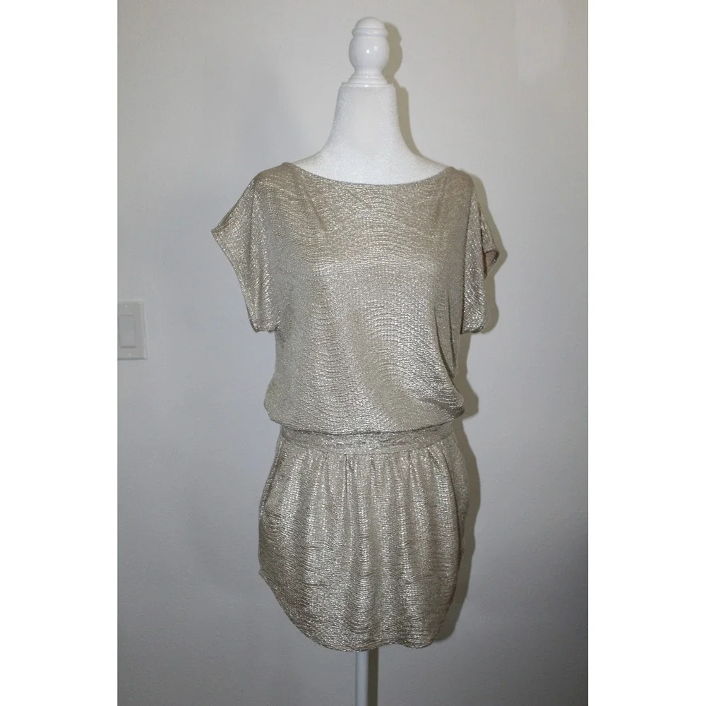 BCBGeneration Silver Metallic Textured Mini Dress‎ Women's 0 Pockets Party Drop